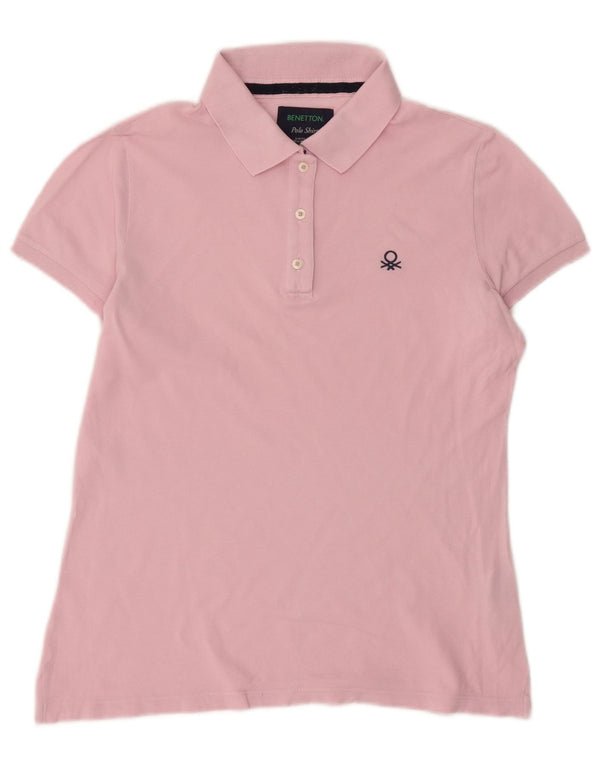 Camisa polo feminina Benetton UK 14 grande algodão rosa