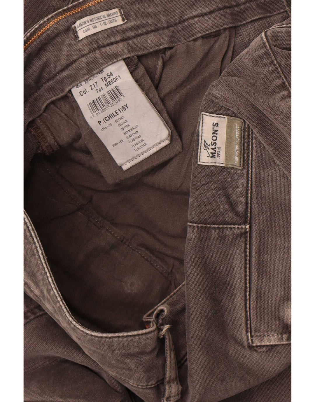 Calça cargo masculina Slim Fit da Mason W36 L34 algodão cinza