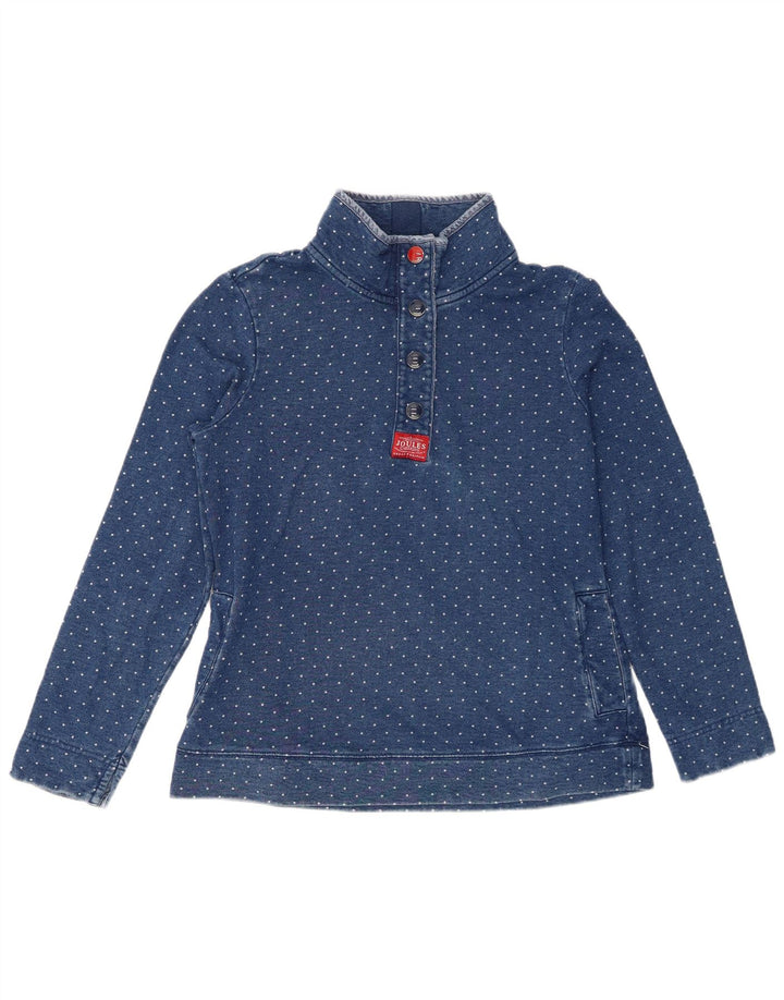 Suéter feminino Joules com gola redonda e botão UK 12 bolinhas azuis médias