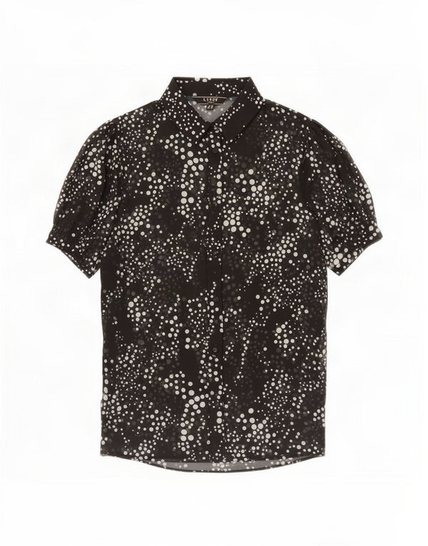 Blusa feminina de manga curta Lipsy UK 10 pequena poliéster manchado preto