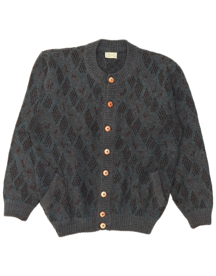 Suéter cardigã masculino vintage grande lã azul argyle/diamante alpaca
