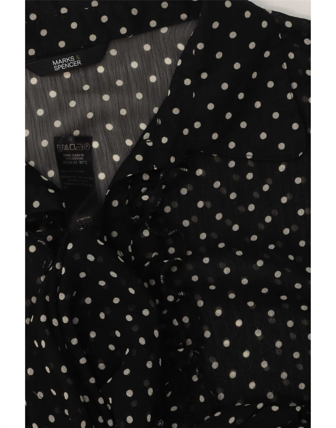 Vestido feminino Marks & Spencer transparente evasê Reino Unido 14 médio preto manchado