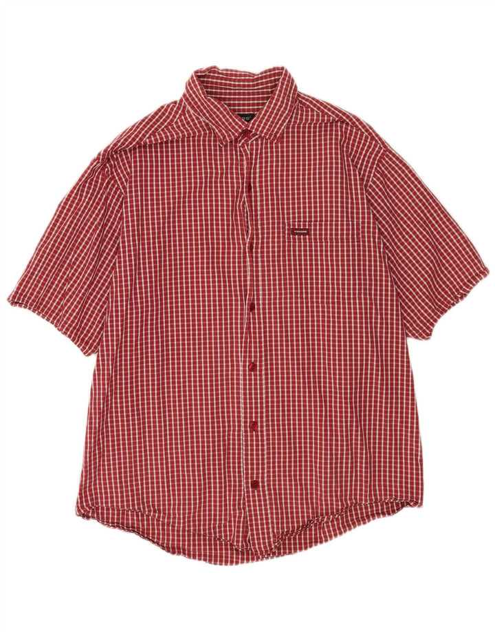 Camisa masculina de manga curta Kickers grande algodão xadrez vermelho