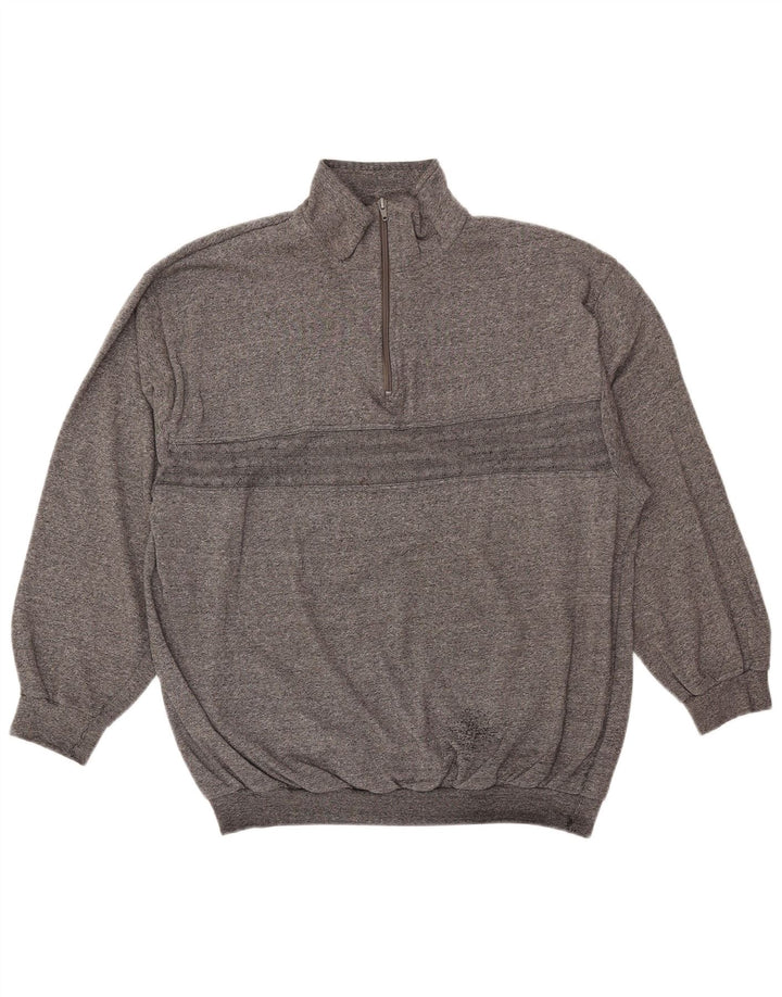 Suéter feminino VINTAGE com zíper e gola UK 18 XL cinza manchado