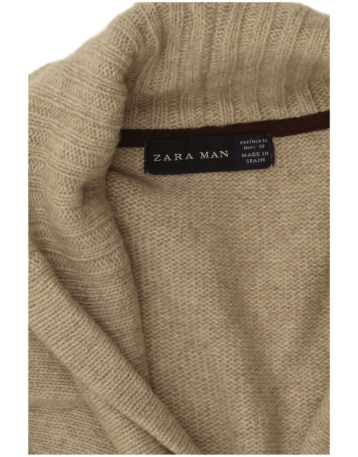 Suéter cardigã masculino Zara lã cinza médio
