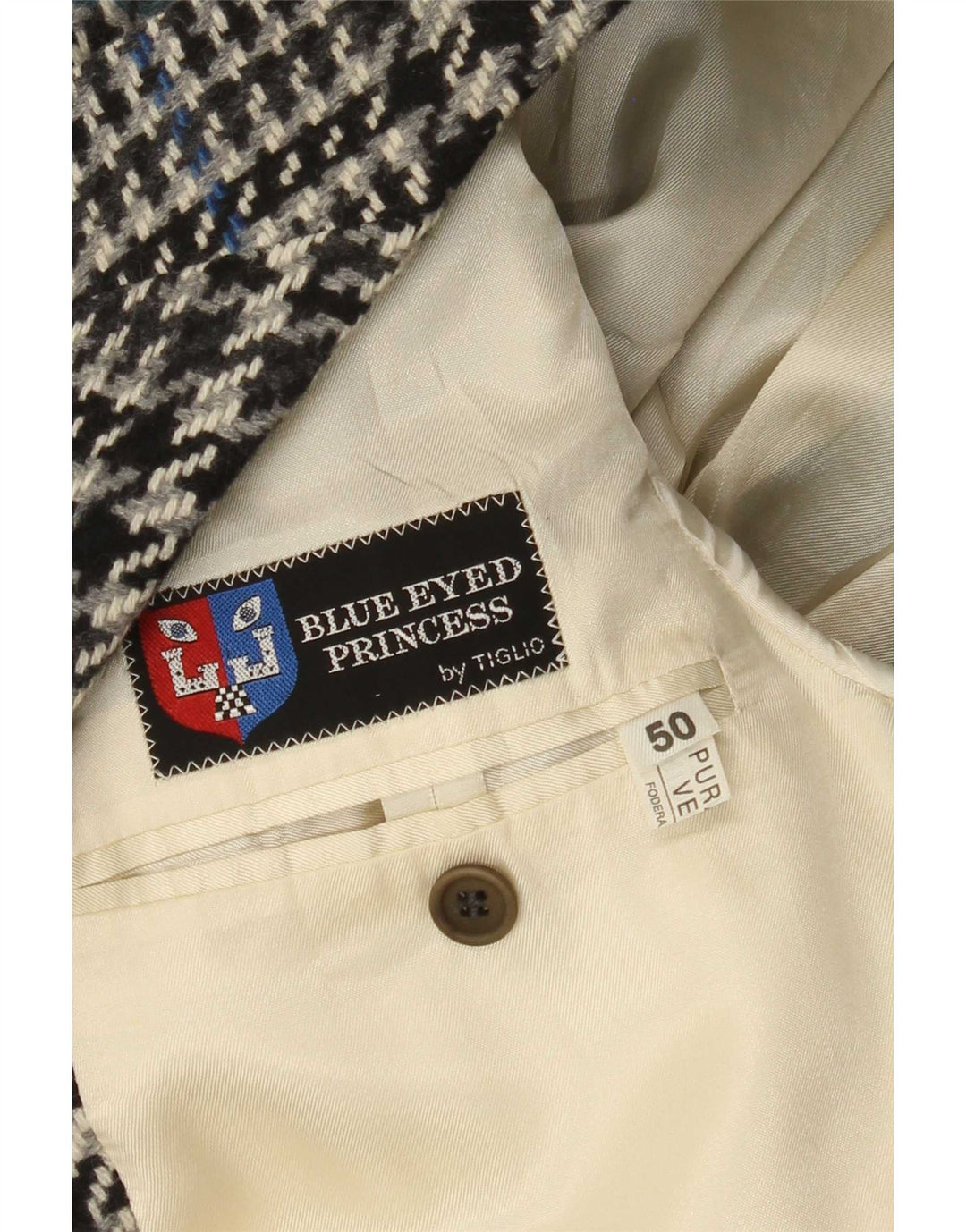 Jaqueta blazer masculina Tiglio com 2 botões IT 50 grande cinza houndstooth lã virgem
