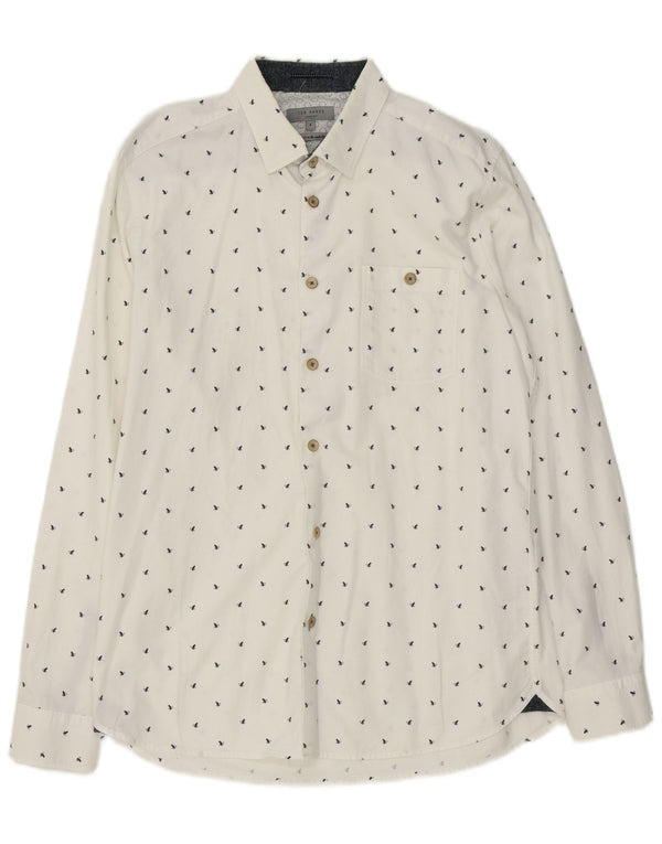 Camisa masculina Ted Baker com estampa abstrata tamanho 4 grande algodão branco