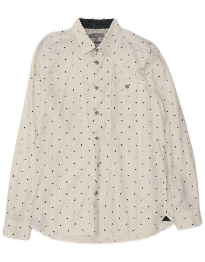 Camisa masculina Ted Baker com estampa abstrata tamanho 4 grande algodão branco