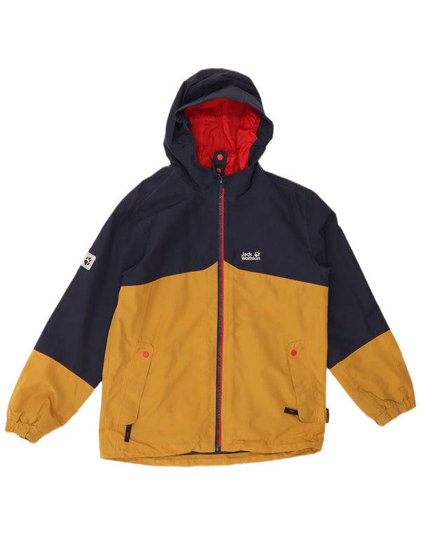 JACK WOLFSKIN Jaqueta de chuva com capuz para meninos 12-13 anos Azul marinho Colorblock