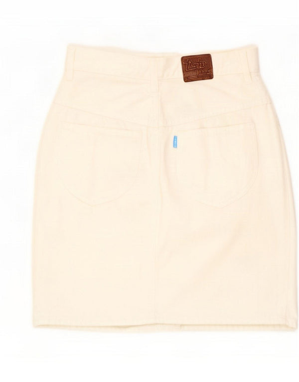 Saia jeans feminina vintage pequena W26 algodão off white