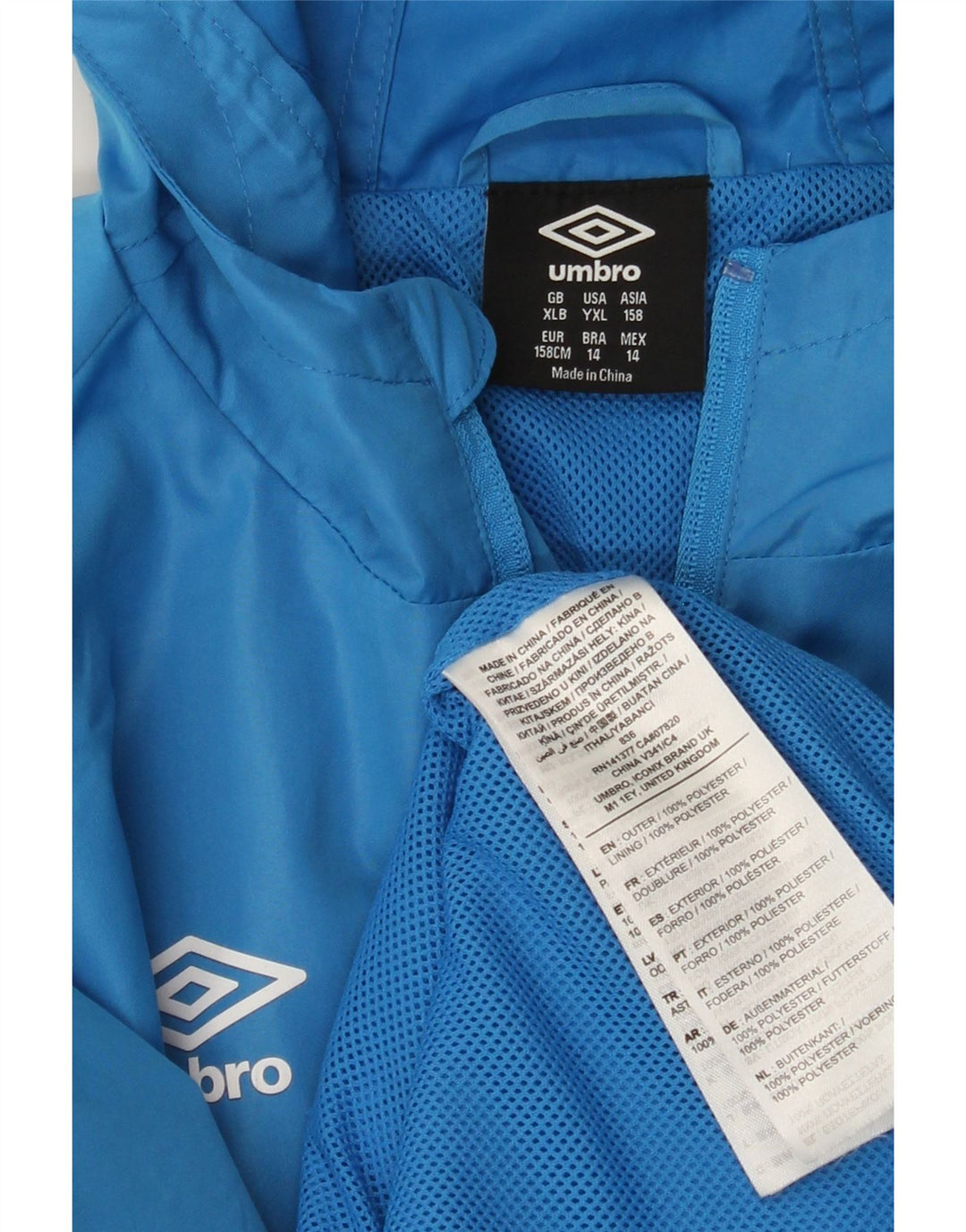 Jaqueta superior de moletom com capuz para meninos UMBRO 13-14 anos XL azul poliéster