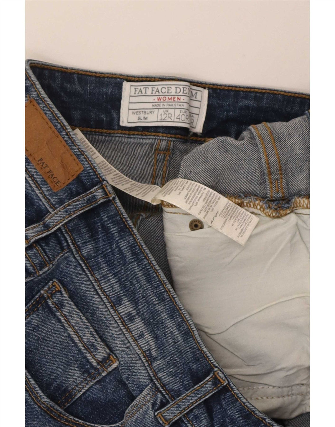 Fat Face Womens Slim Jeans UK 12 Médio W32 L30 Azul Algodão
