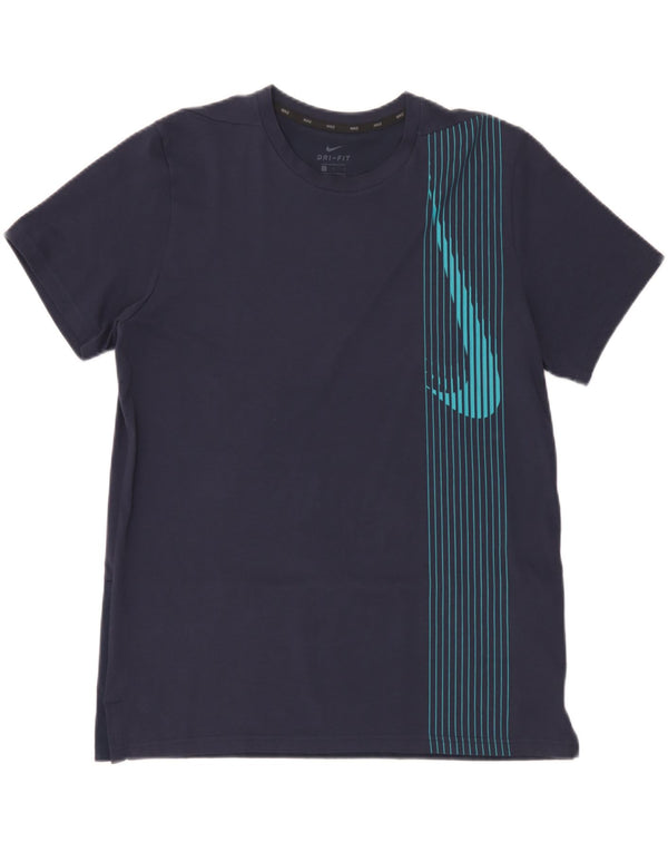 Camiseta Nike masculina Dri Fit Graphic Top grande algodão listrado azul marinho