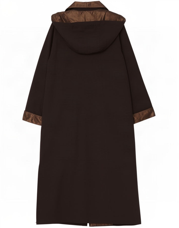 Sobretudo feminino Jacques Vert com capuz grande UK 10 pequeno bloco colorido preto