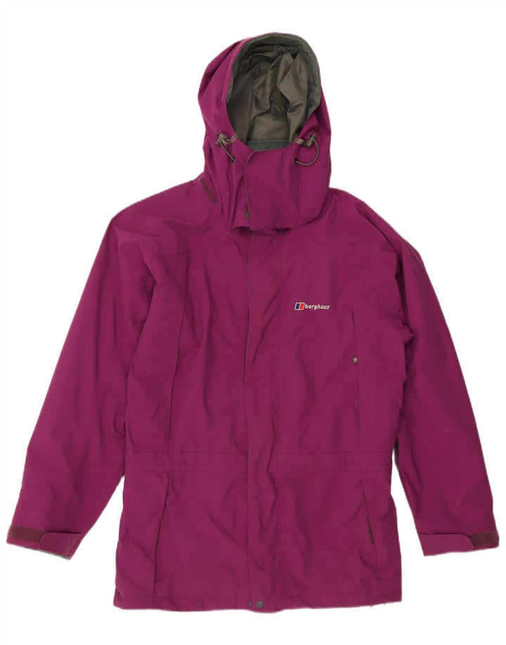 Jaqueta de chuva feminina com capuz Berghaus UK 12 nylon roxo médio