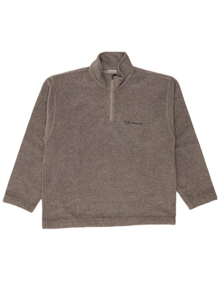 Sergio Tacchini Suéter masculino de lã com zíper e gola grande cinza