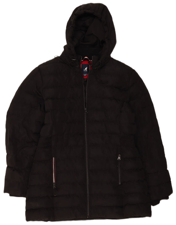 Casaco acolchoado com capuz feminino Kangol UK 16 grande poliéster preto
