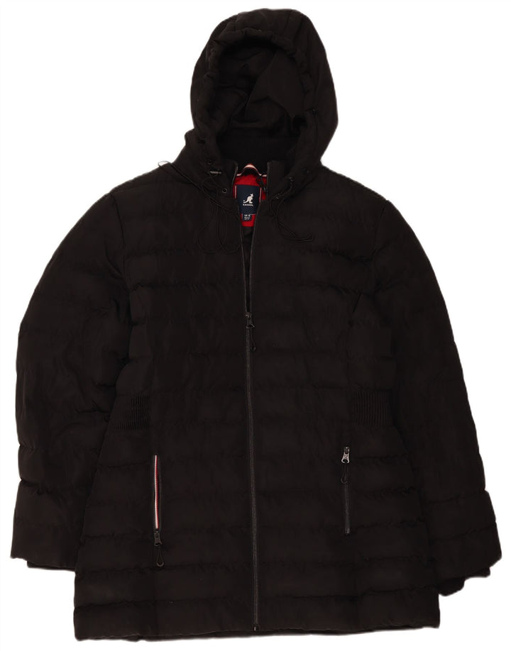 Casaco acolchoado com capuz feminino Kangol UK 16 grande poliéster preto