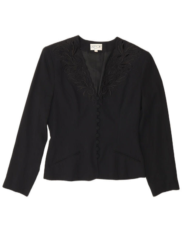Jaqueta Blazer Feminina de 9 Botões Cartoon EU 36 Viscose Floral Preta Pequena