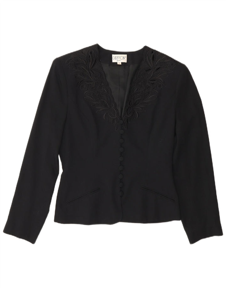 Jaqueta Blazer Feminina de 9 Botões Cartoon EU 36 Viscose Floral Preta Pequena
