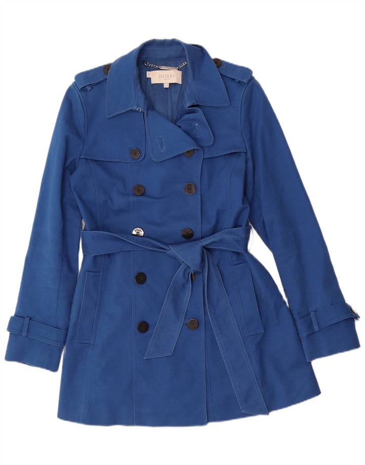 Hobbs Trench Coat feminino UK 10 pequeno algodão azul