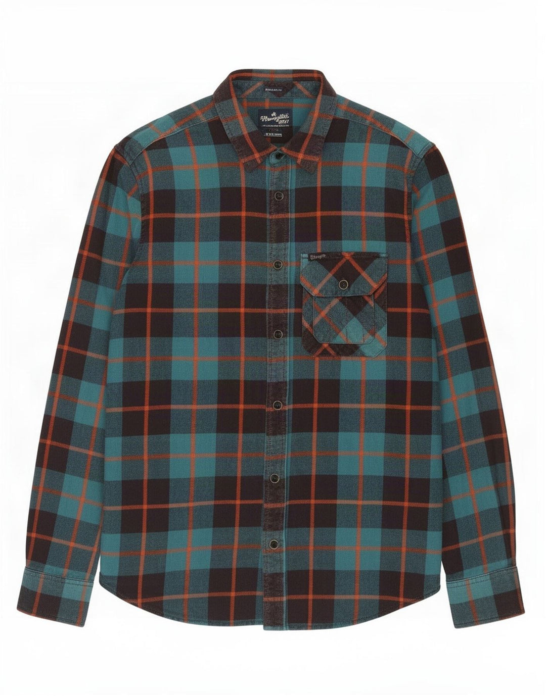 Camisa masculina de flanela Wrangler pequena verde xadrez algodão
