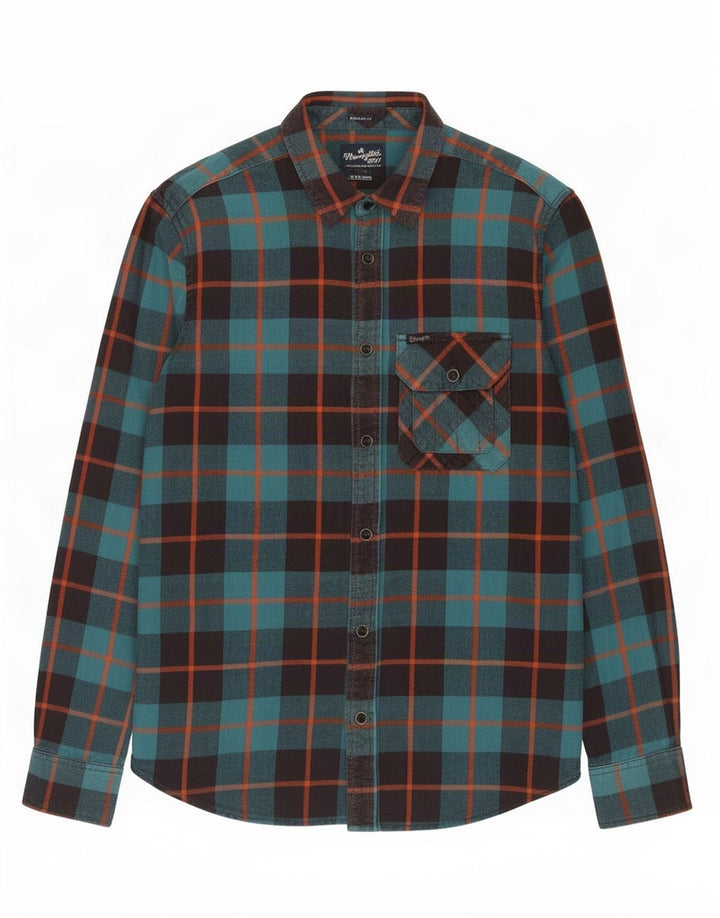 Camisa masculina de flanela Wrangler pequena verde xadrez algodão