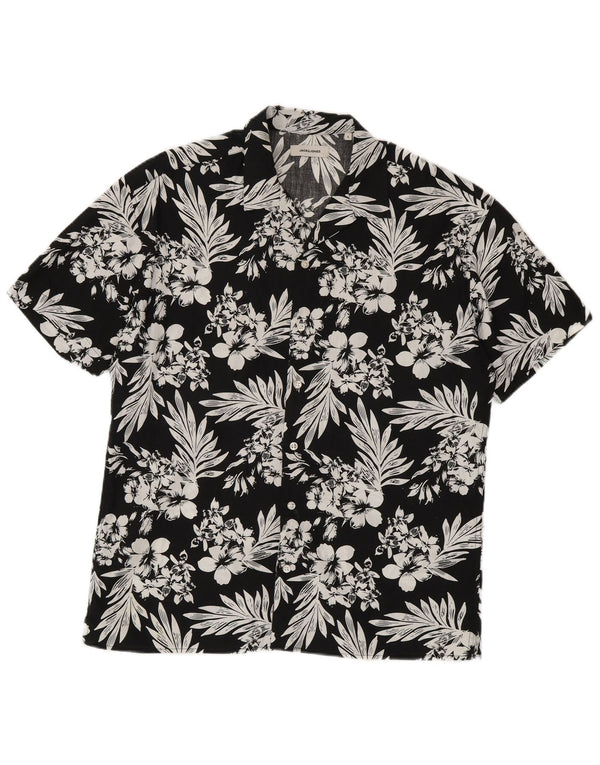Camisa masculina de manga curta Jack & Jones grande algodão floral preto
