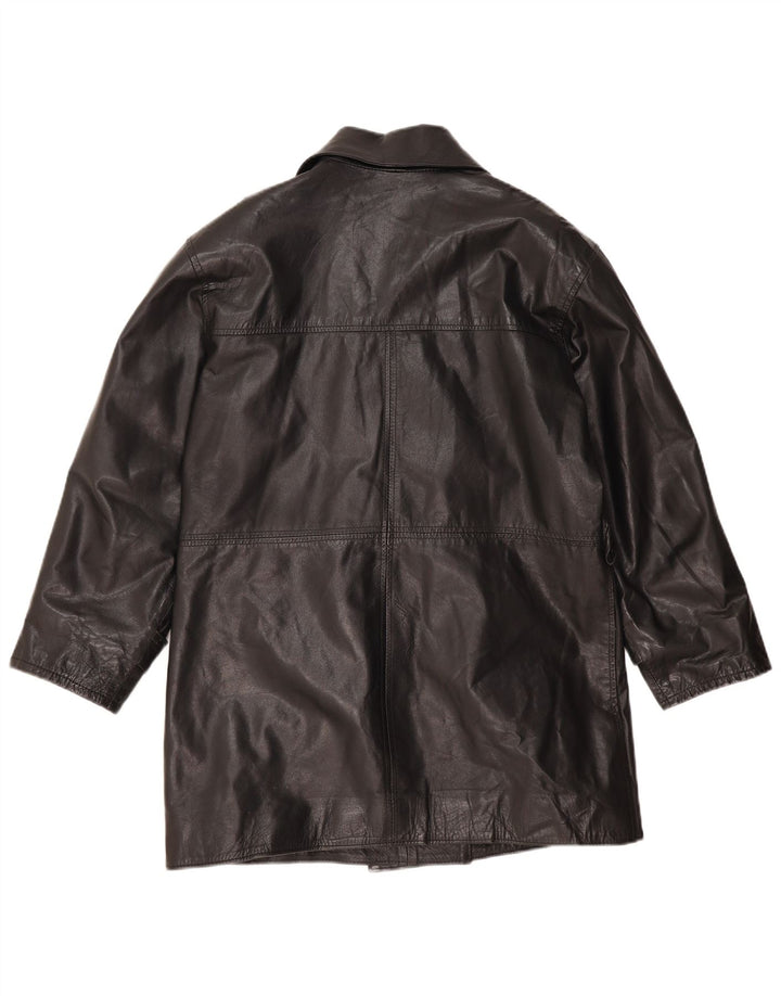 Casaco feminino de couro grande com peito duplo GF UK 10 couro preto pequeno