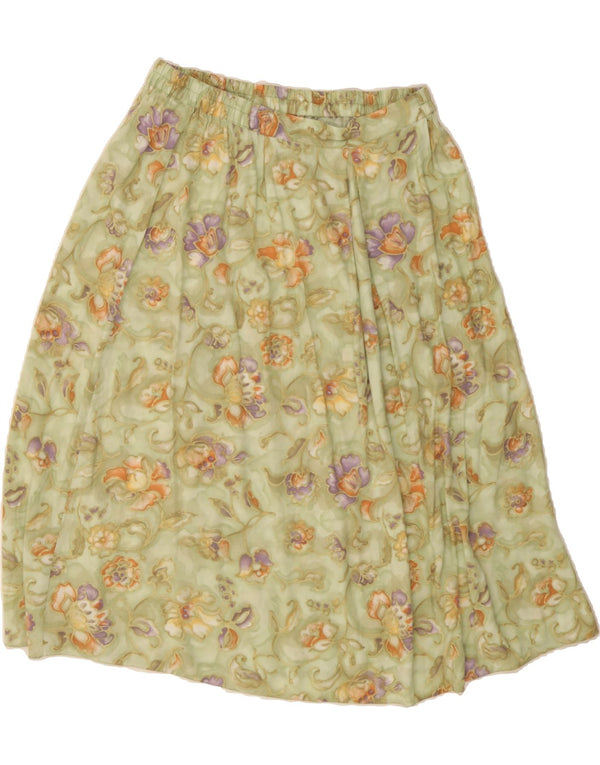 Saia evasê feminina HONOR MILBURN Reino Unido 16 grande W32 viscose floral verde