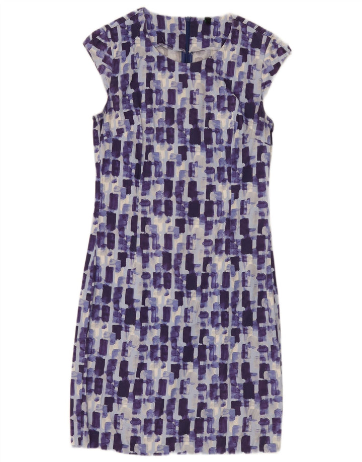 Vestido bainha feminino Benetton Reino Unido 10 pequeno algodão xadrez azul