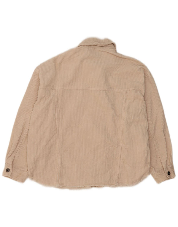 Camisa feminina de veludo ZARA grande tamanho UK 10 algodão bege pequeno