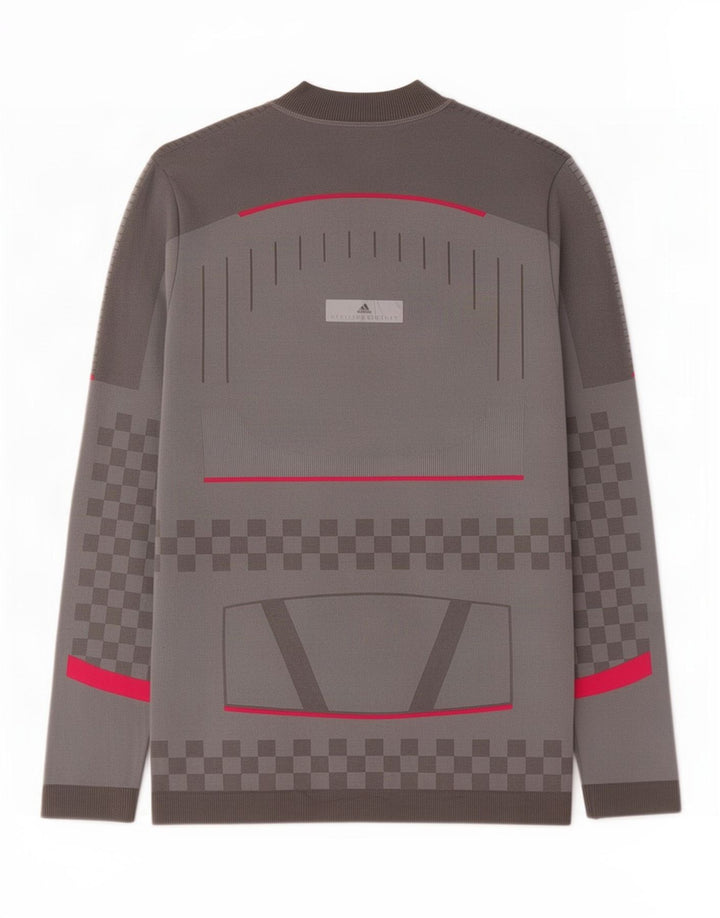 Adidas Womens Pullover Tracksuit Top UK 14 Grande Cinza Geométrico Poliéster