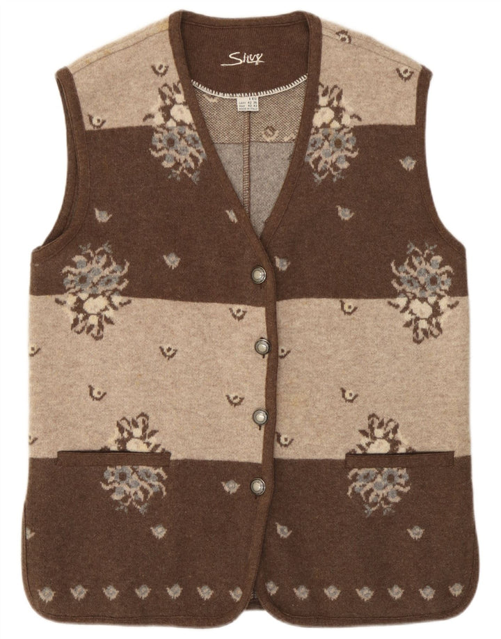 Suéter cardigã feminino Silvy sem mangas IT 42 lã floral marrom médio