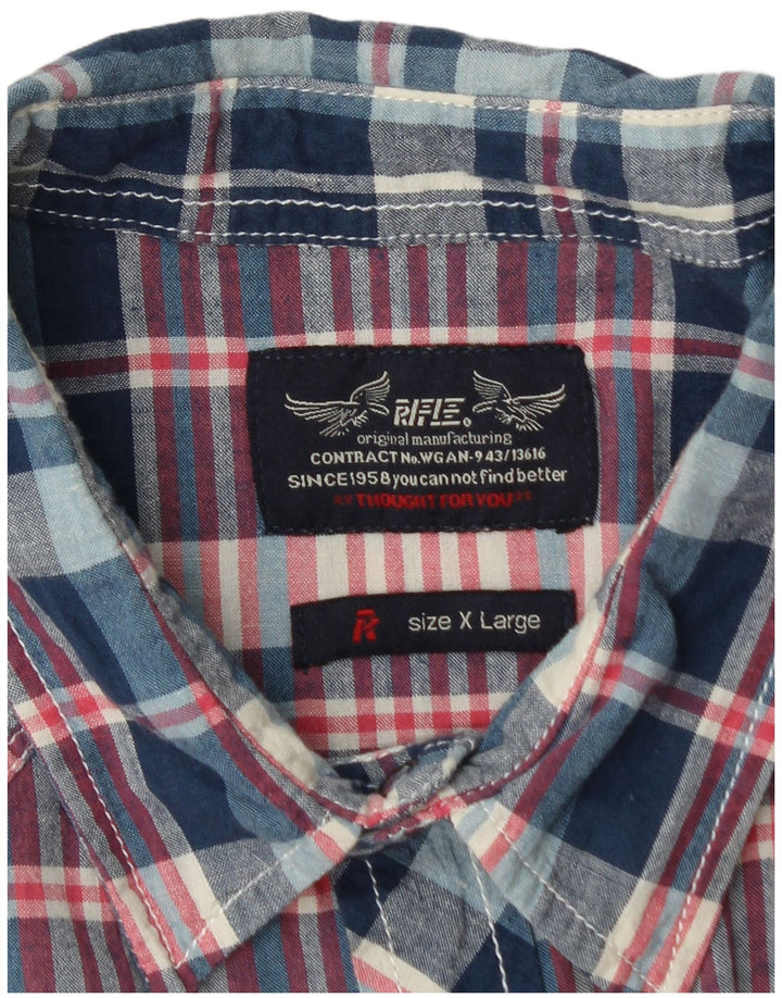 Camisa masculina de manga curta Rifle XL algodão xadrez azul