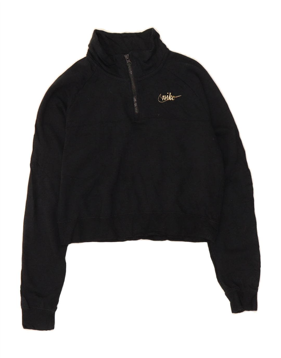 NIKE Womens Oversized Crop Zip Neck Sweatshirt Jumper UK 6 XS Black Vintage Nike and Second-Hand Nike from Messina Hembry 