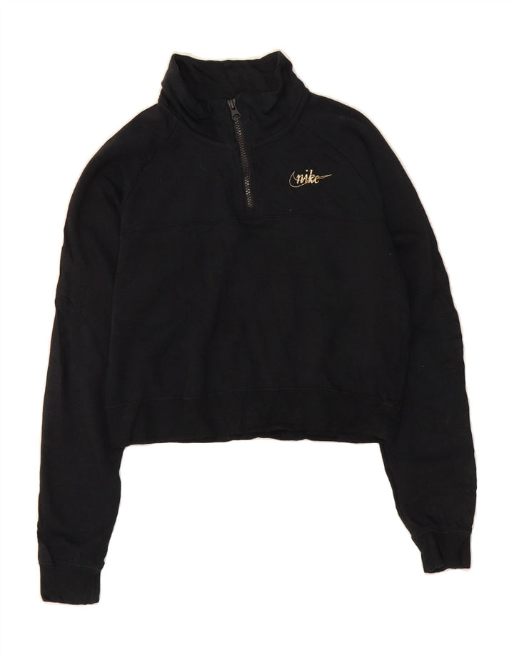 NIKE Womens Oversized Crop Zip Neck Sweatshirt Jumper UK 6 XS Black Vintage Nike and Second-Hand Nike from Messina Hembry 
