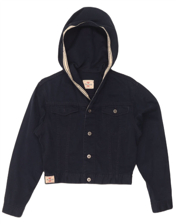 Jaqueta jeans feminina com capuz e corte grande da Benetton IT 40 pequena azul marinho