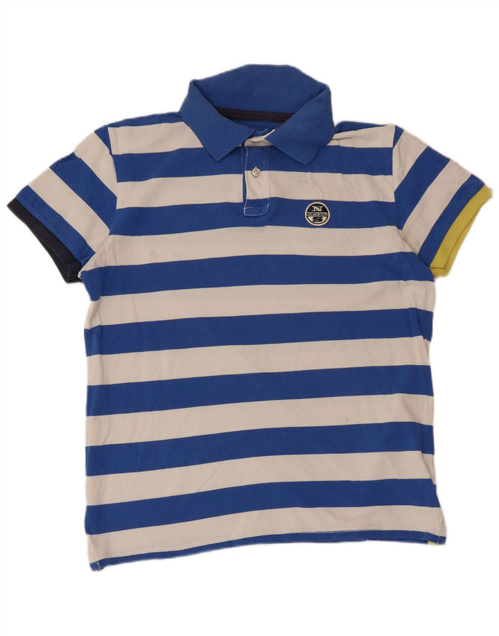 Camisa polo masculina de rugby NORTH SAILS grande algodão listrado azul