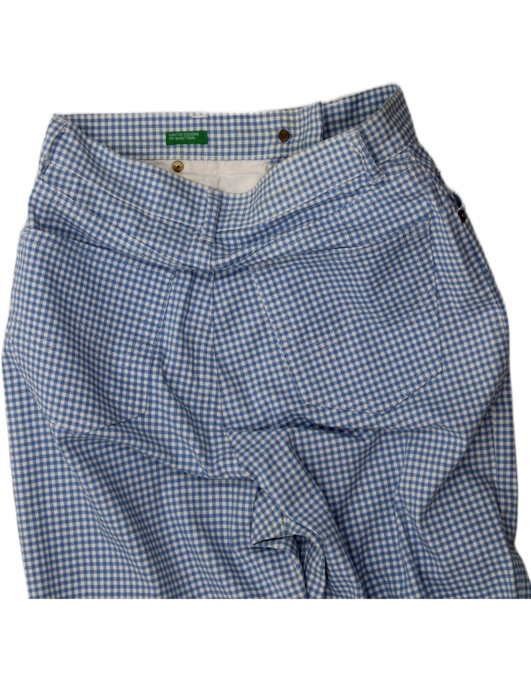 BENETTON Womens Tapered Casual Trousers W24 L30 Blue Gingham Vintage Benetton and Second-Hand Benetton from Messina Hembry 