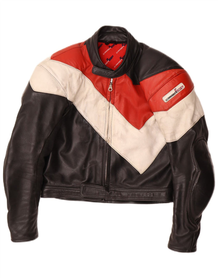 Jaqueta masculina de couro para motociclista Schwabenleder Reino Unido 38 bloco colorido preto médio