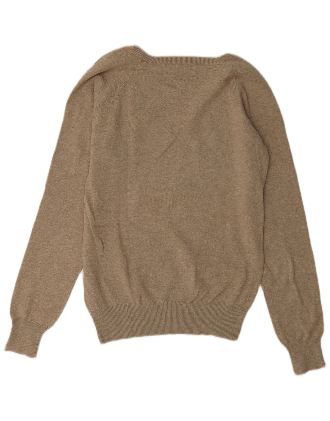 Suéter feminino Zara com decote em V Reino Unido 14 algodão marrom médio
