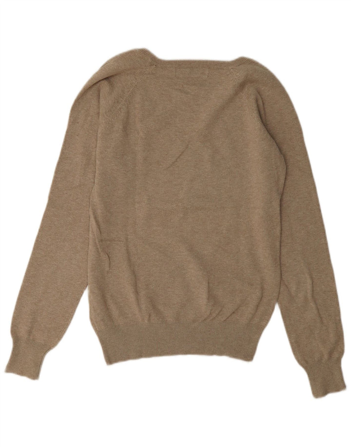 Suéter feminino Zara com decote em V Reino Unido 14 algodão marrom médio