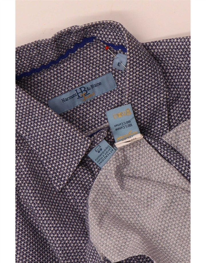 Camisa masculina Harmont & Blaine grande algodão geométrico azul