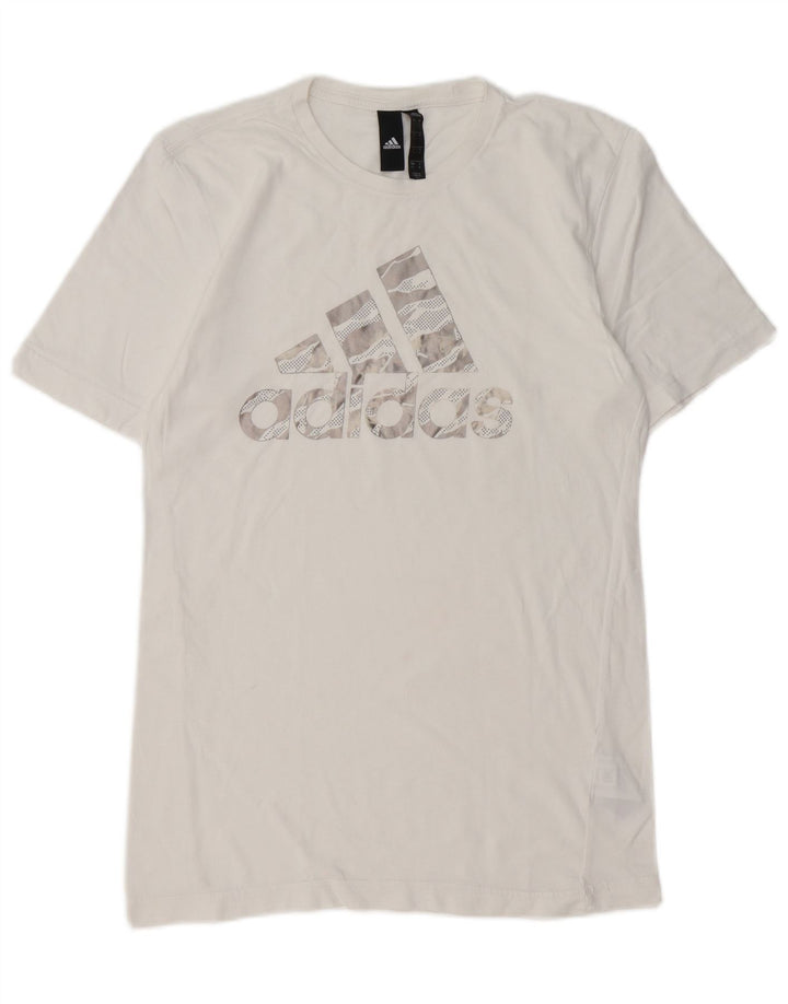 ADIDAS Mens Graphic T-Shirt Top Pequeno Algodão Branco