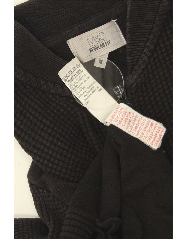 Suéter cardigã masculino de ajuste regular da Marks & Spencer, algodão preto médio