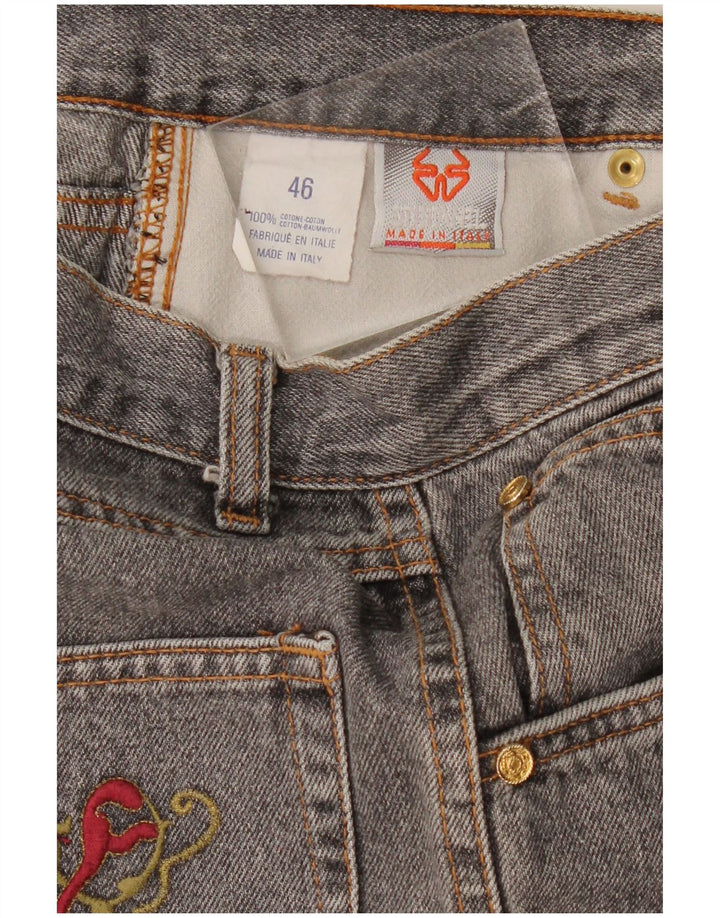 Jeans feminino vintage cintura alta cônico IT 46 grande W28 L29 algodão cinza