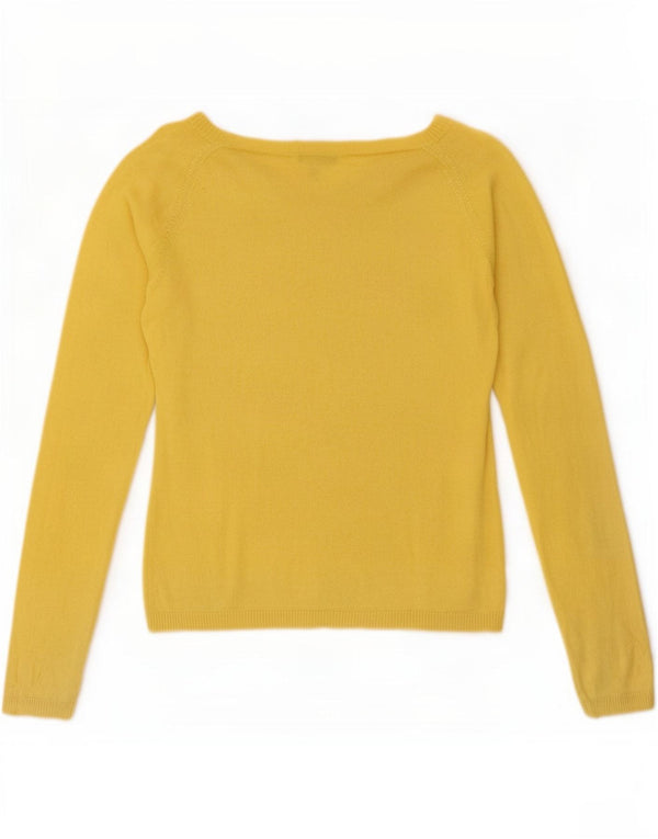 Suéter feminino Massimo Dutti com decote em V Reino Unido 14 grande seda amarela