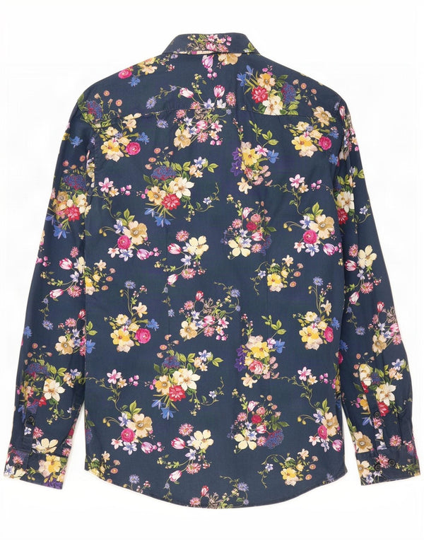 Camisa masculina Angelo Litrico Slim Fit tamanho 37/38 pequena azul marinho floral algodão