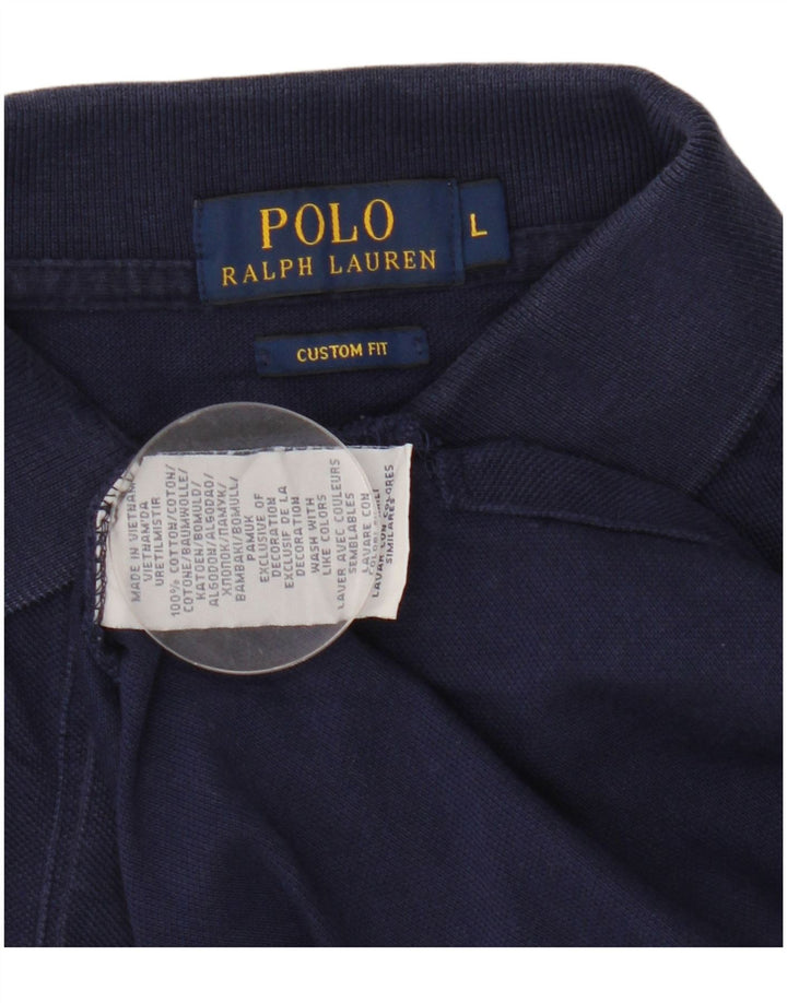 POLO RALPH LAUREN Camisa polo masculina de ajuste personalizado grande algodão azul marinho